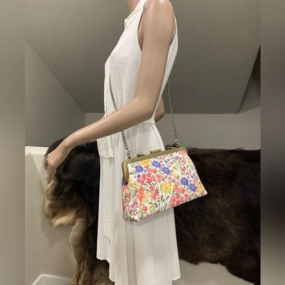 Handmade Genuine Nubuck Calfskin Floral Print Push-lock Bag & 2 Chains Style - Picture 6 of 16